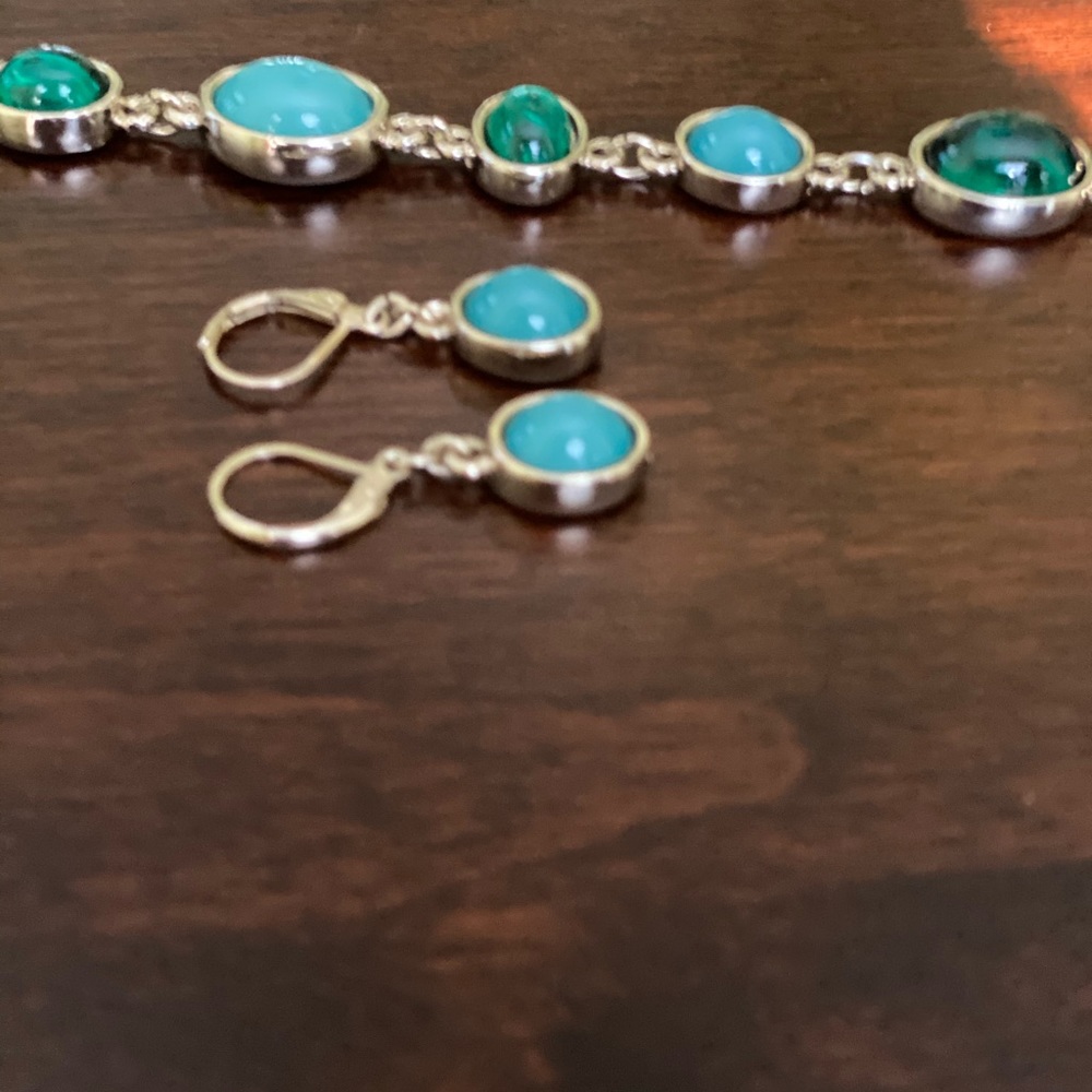 Green & blue bracelet with matching earring.